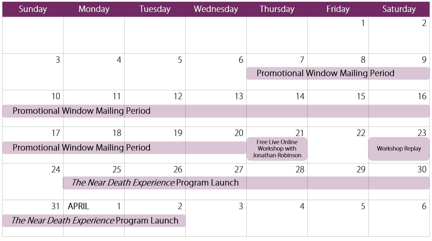 The NDE Launch Calendar The NDE Launch Calendar